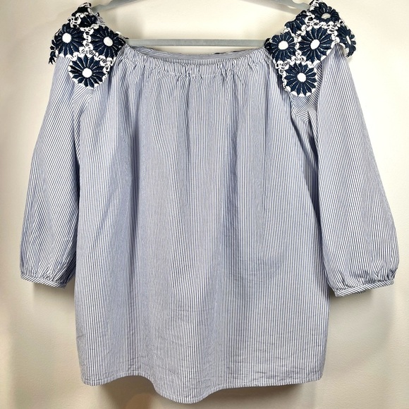 Ann Taylor LOFT‎ Women’s Floral Seersucker Off the Shoulder Blouse Size Medium - Picture 9 of 12